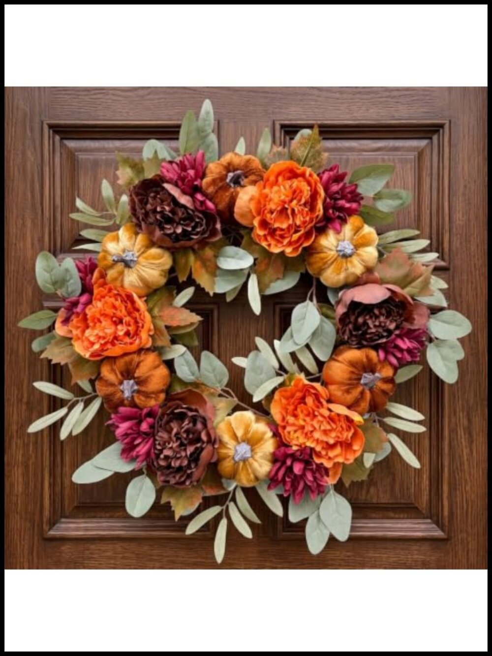 26 Inch Velvet Pumpkin Fall Wreath Faux Floral Front Door Decor